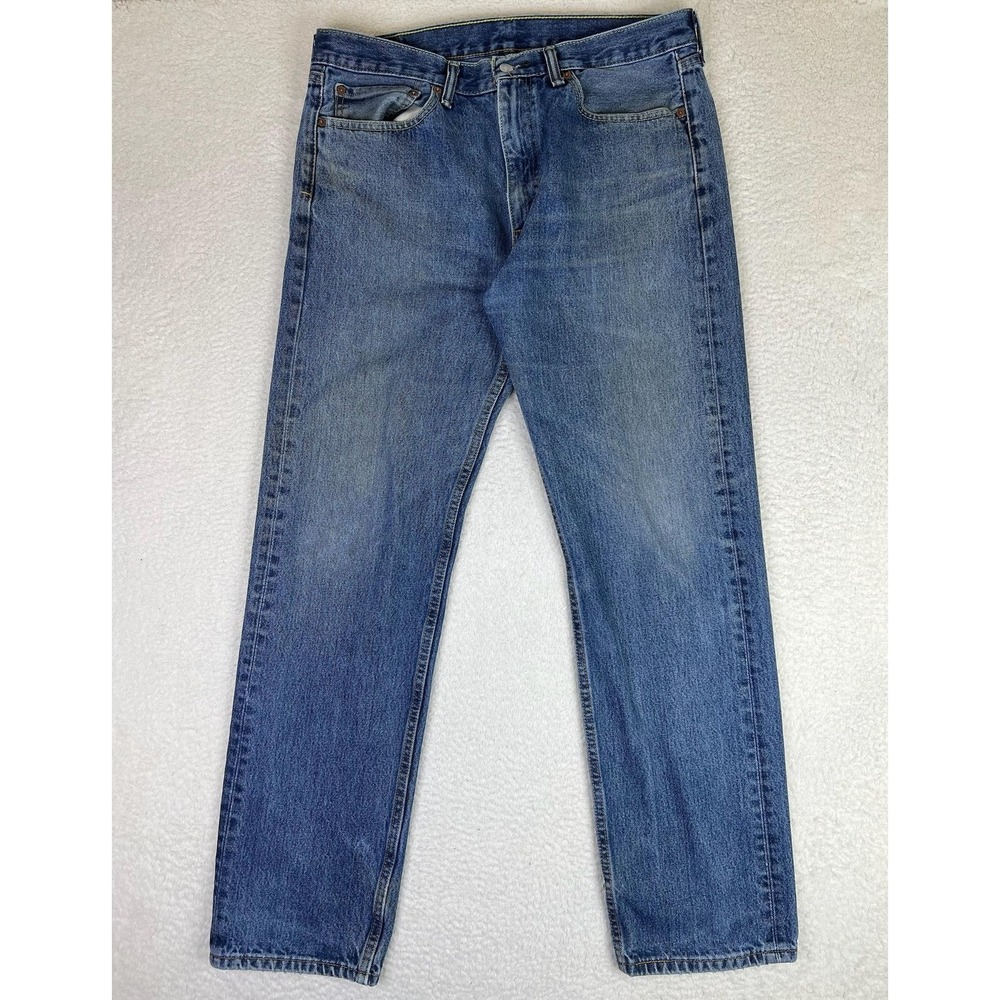 Levis 505 Jeans Mens 36x34 Blue Regular Straight Cotton Denim Pants Medium Wash